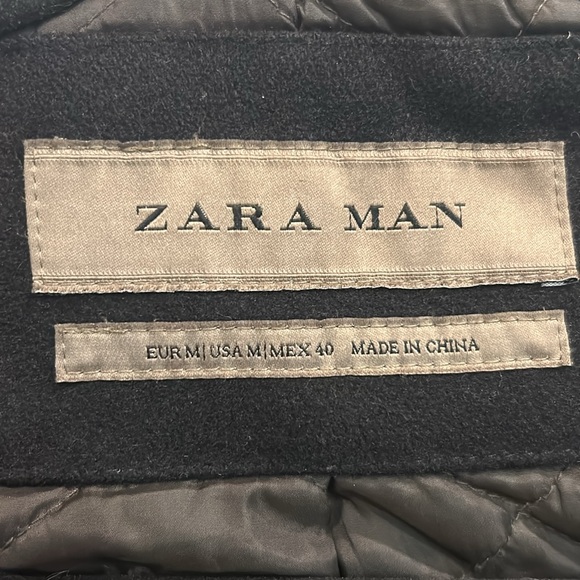 Men’s Black Zara Winter PeaCoat size M - Picture 2 of 4